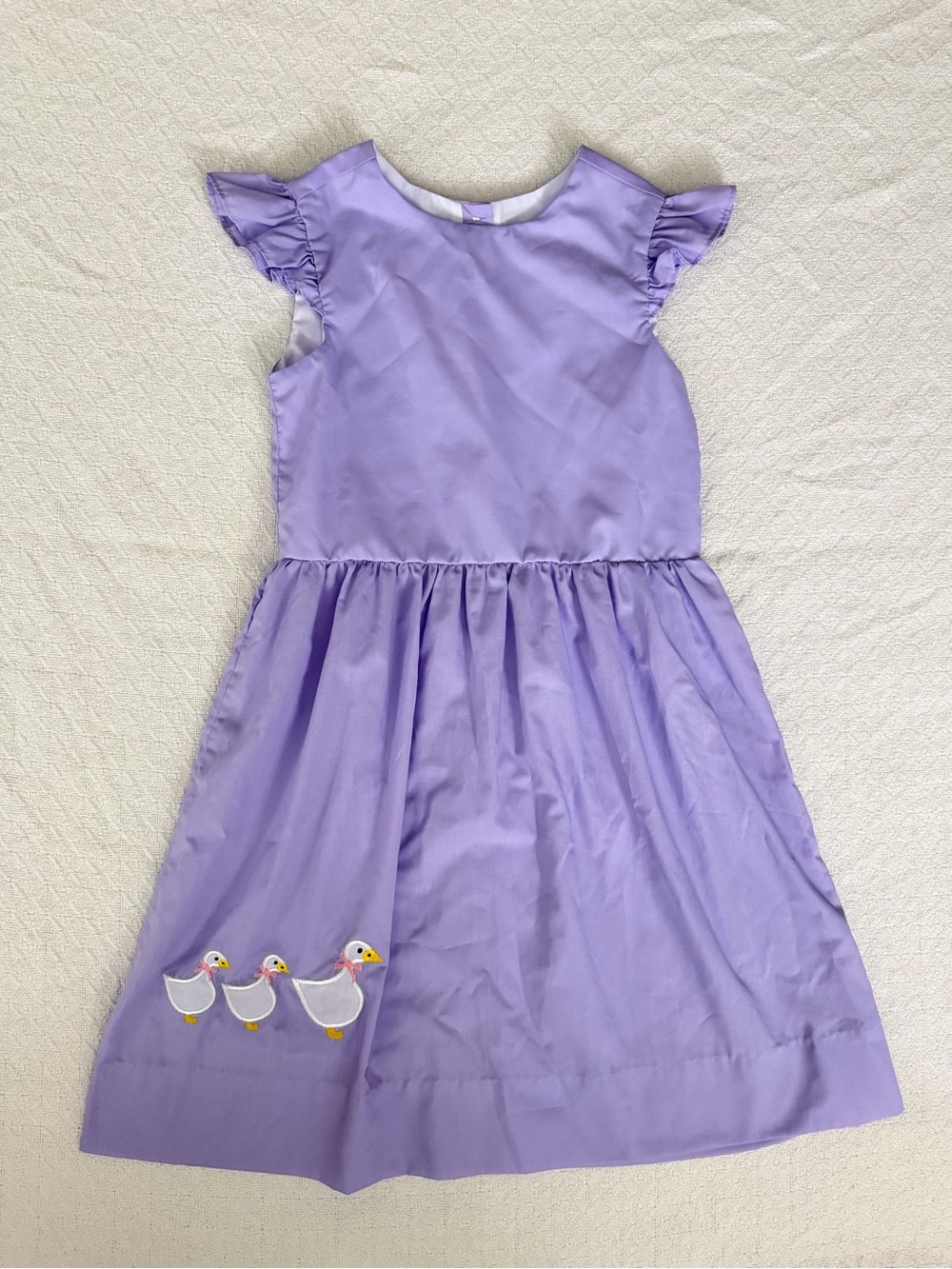 City Beautiful Children’s Boutique Lilac Flutter Sleeve Dress Appliqués Ducks